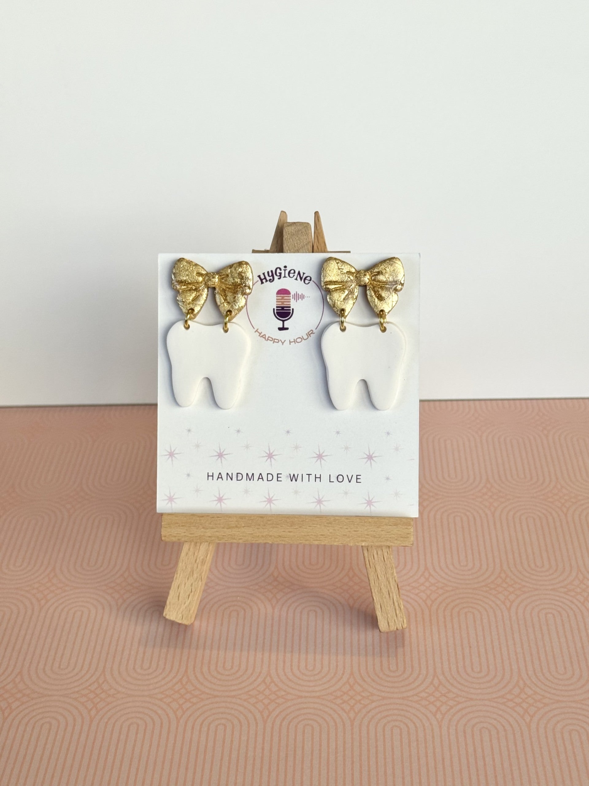 Gold Bow on Tooth Earrings
