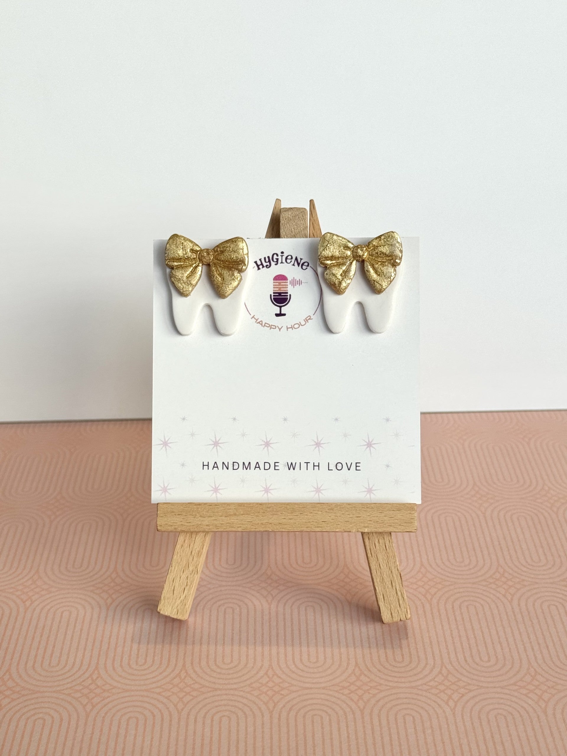 Gold Bow on Tooth Earrings (Stud)