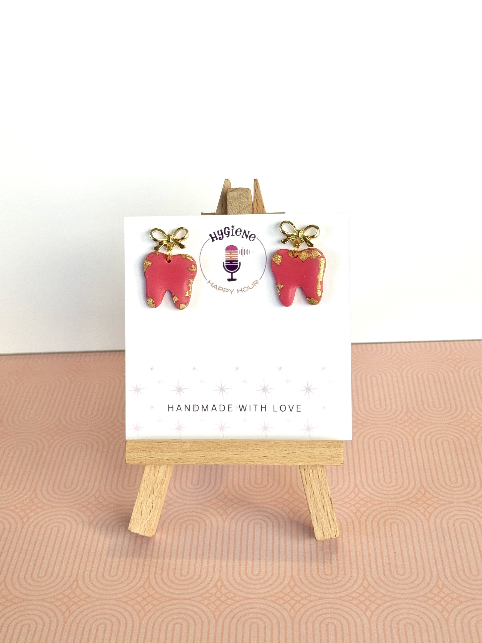 Gold Bow on Tooth Earrings