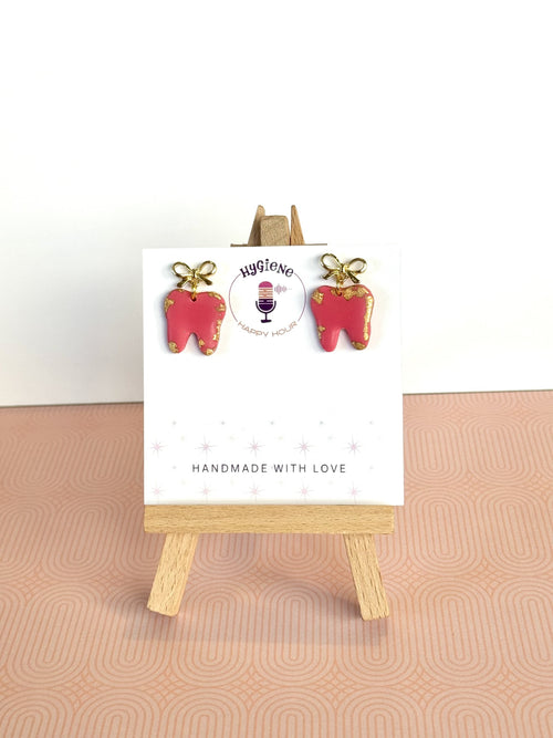 Gold Bow on Tooth Earrings