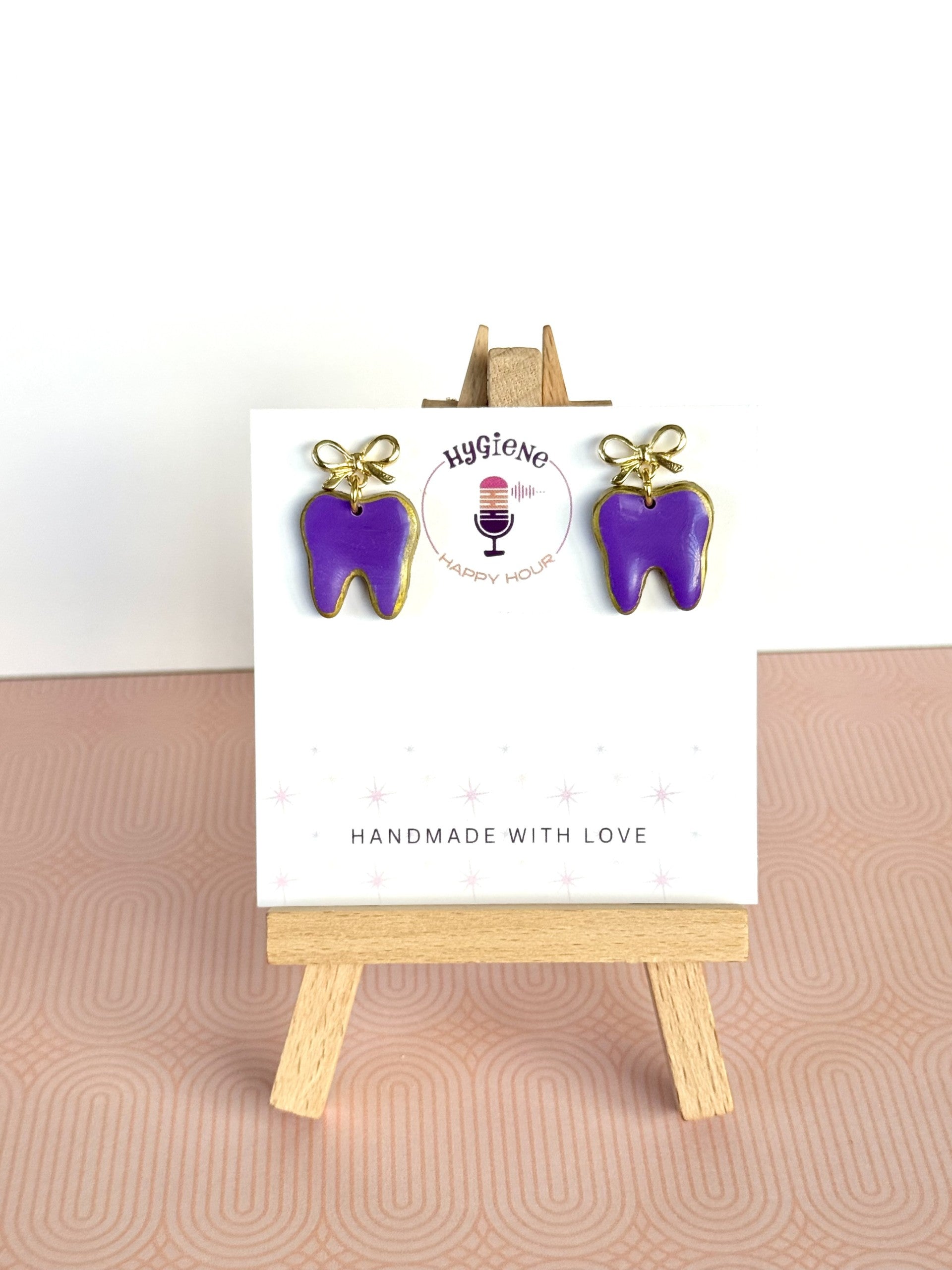 Gold Bow on Tooth Earrings